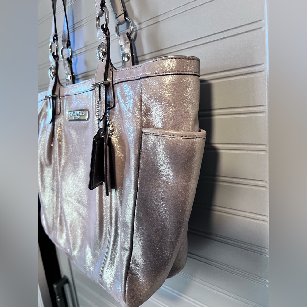 Coach-Hampton Metallic Pink/Beige Laguna Tote - Picture 8 of 16